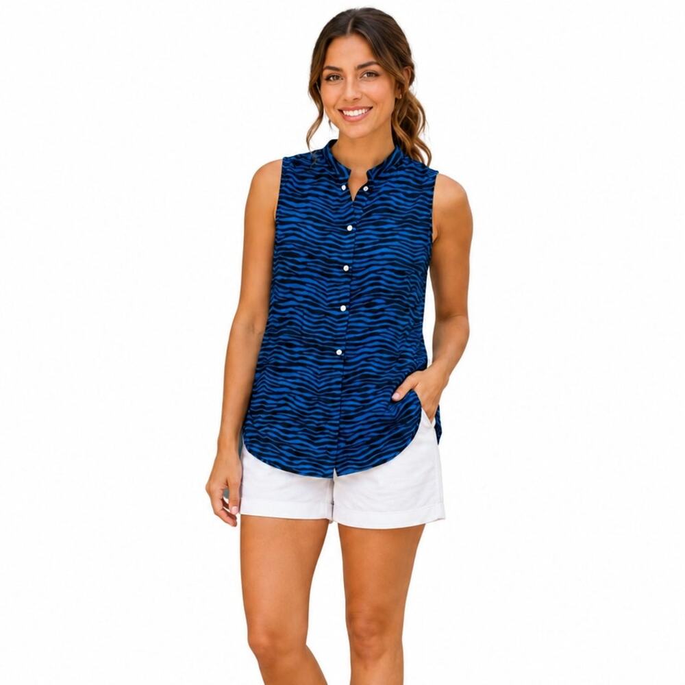 Michael Kors Blue Black Stripes Sleeveless Top, S
